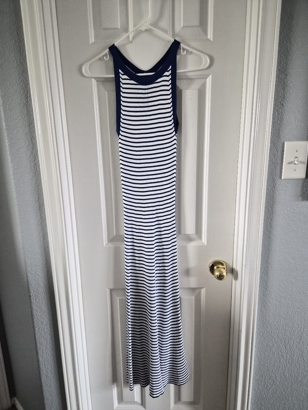 Michael Kors Navy and White Striped Racerback Maxi Dress